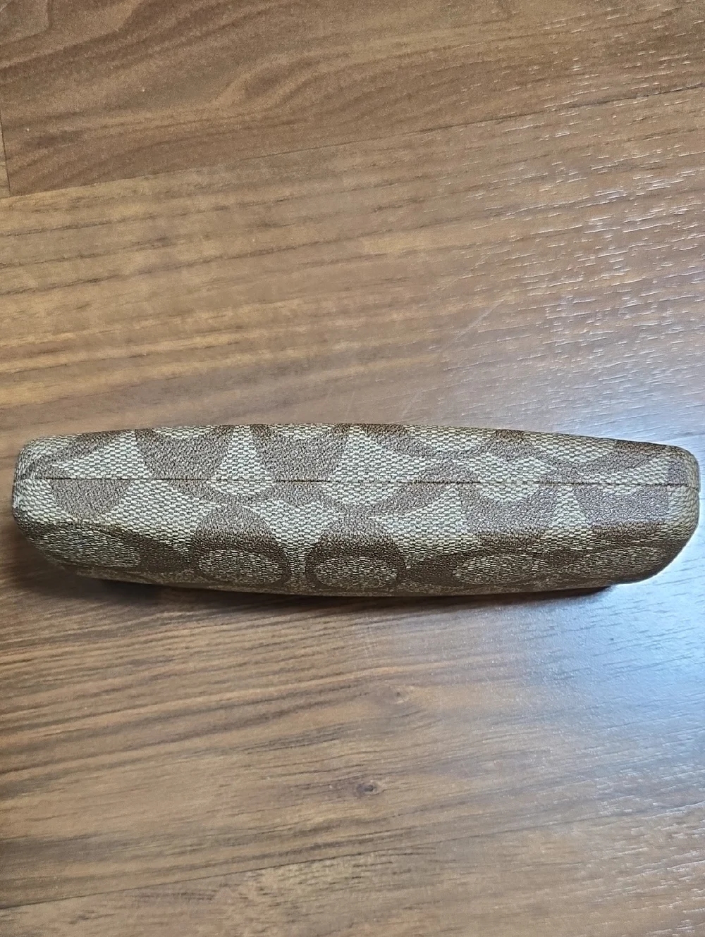 COACH Signature Tan Brown Hard Clamshell Eye Glass Sun Glasses Case